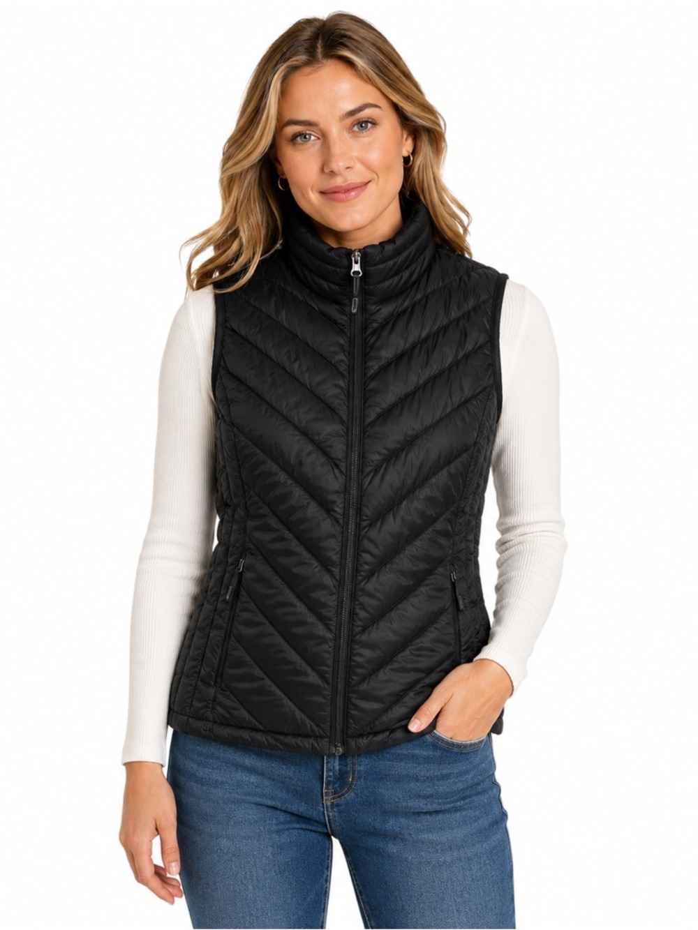 32 Degrees Black Quilted Down Puffer Vest Sleeveless Lightweight Layer Women S